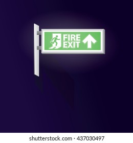 Emergency fire exit sign glowing in the dark.Vector design.