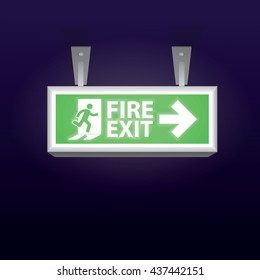 Emergency fire exit sign glowing in the dark.Vector design.