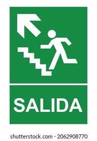 Emergency fire exit sign means "salida" in spanish. Evacuation fire escape door vector sign pictogram arrow exit route
