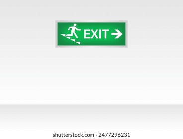 Emergency Fire Exit Sign on Wall. Exit Sign. Fire Exit Sign. Vector Illustration. 