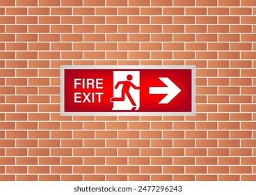 Emergency Fire Exit Sign on Wall. Exit Sign. Fire Exit Sign. Vector Illustration. 