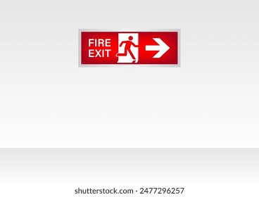 Emergency Fire Exit Sign on Wall. Exit Sign. Fire Exit Sign. Vector Illustration. 