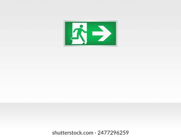 Emergency Fire Exit Sign on Wall. Exit Sign. Fire Exit Sign. Vector Illustration. 