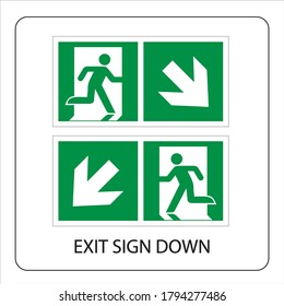 emergency fire exit sign. running man icon to door. green color