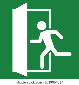 Notfeuerausgangsschild mit dem Symbol des fahrenden Mannes zur Tür. grüne Farbe. Warnschild