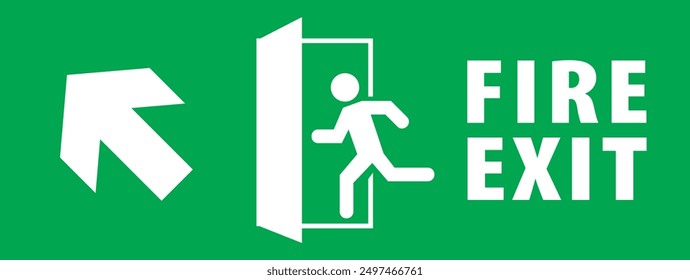 Emergency fire exit sign, running man icon to door, red color, arrow vector, warning sign plate emergency sign isolated background fire icon