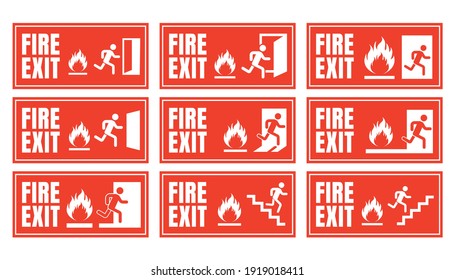 emergency fire exit sign set, exit door label