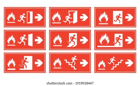 Emergency Fire Exit Sign Set, Exit Door Label