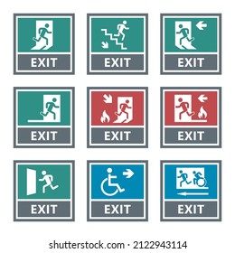 emergency fire exit sign set, exit door label