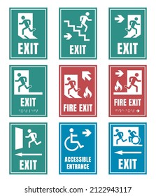 emergency fire exit sign set, exit door label
