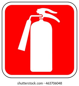 Emergency fire extinguisher sign , white firefighting equipment icon on a red square background , vector illustration