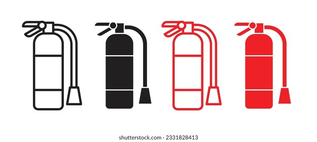 icono del vector del extintor de emergencia en color negro y rojo relleno y contorno. señal lineal de extinción de incendios. silueta extintora de seguridad.