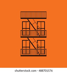 Emergency fire ladder icon. Orange background with black. Vector illustration.