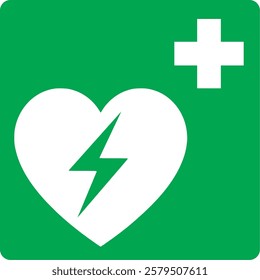 emergency first aid,  automated external defibrillator,aed,green sign, electric equipmet, aed station