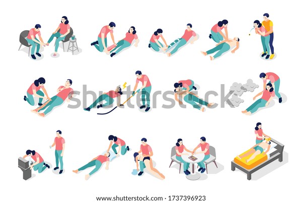Emergency First Aid Isometric Recolor Set Stock Vector (Royalty Free ...