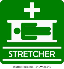 Emergency first aid sign, iso standard icon pictogram stretcher