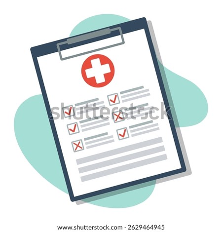 emergency first response checklist, patient medical questionnaire flat vector illustration, healthcare to-do list, emergency preparedness check list