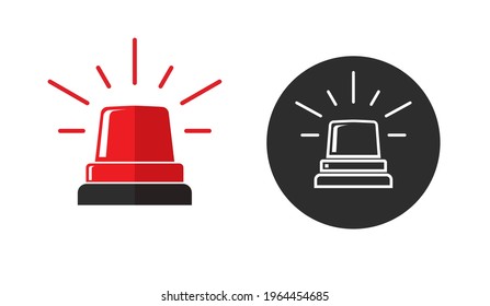 Emergency flasher red color icon or black and white police siren light pictogram flat cartoon and line outline stroke illustration isolated on white clipart