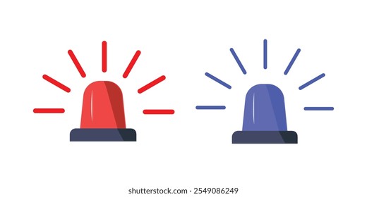 Emergency flashers siren icon. red and blue siren icons. Police flasher or ambulance flasher icons in flat style.