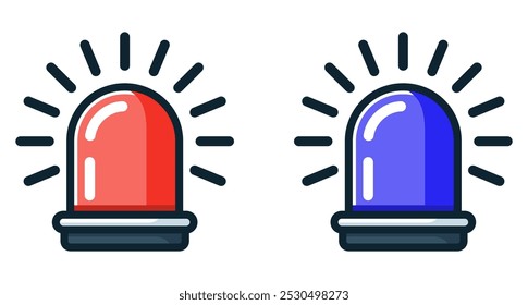 Ícone de sirene de emergência. Conjunto de ícones de sirene de emergência vermelho e azul em estilo plano. Ilustração vetorial.