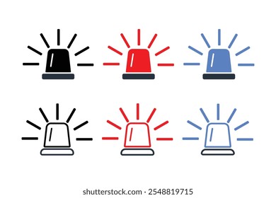 Emergency flashers siren icon set. Set of red black, and blue emergency siren icons in flat style. Vector illustration.