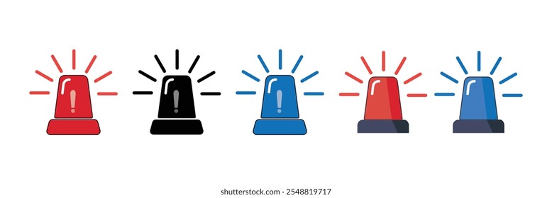 Emergency flashers siren icon set. Set of red black, and blue emergency siren icons in flat style. Vector illustration.