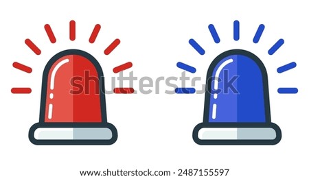 Emergency flashers siren icon. Set of red and blue emergency siren icons in flat style. Vector illustration.