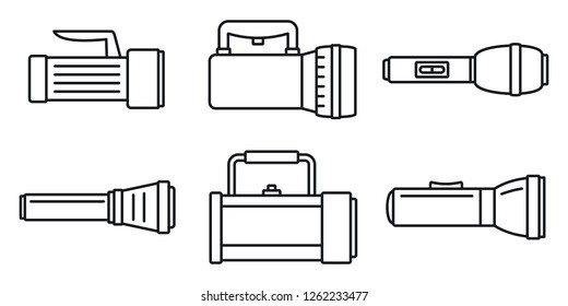 Emergency flashlight icon set. Outline set of emergency flashlight vector icons for web design isolated on white background