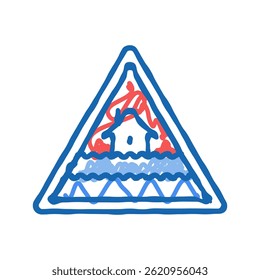 aviso de inundação de emergência ícone doodle esboço vetor. sinal de aviso de inundação de emergência. ilustração de símbolo isolado