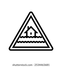 Icono de línea de advertencia de inundación de emergencia. Vector de advertencia de inundación de emergencia. Ilustración negra de contorno aislado