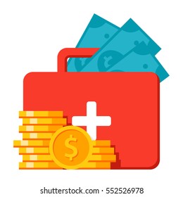 Emergency fund concept with first aid kit and money