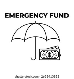 Emergency fund concept with umbrella and cash outline, ideal for finance-themed prints.







