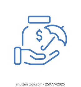 Emergency Fund Icon Savings Jar Shield Dollar Symbol Piggy Bank Umbrella Hand Modern Thin Lines