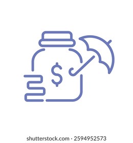 Emergency Fund Icon in Thin Stroke Style with Piggy Bank, Shield, Dollar Symbol