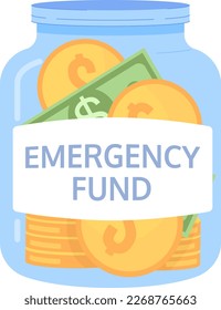 Emergency fund jar semi flat color vector object. Editable element. Savings account. Financial security. Simple cartoon style spot illustration for web graphic design and animation. Oxygen font used