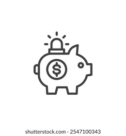 Emergency Fund line icon. Piggy bank with coin and flasher linear style sign for mobile concept and web design. Reserve currency outline vector icon. Symbol, logo illustration. Vector graphics