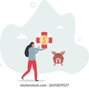 Emergency fund or money to help in crisis situation, savings for unexpected expense or losing job, emergency loan concept. character life .