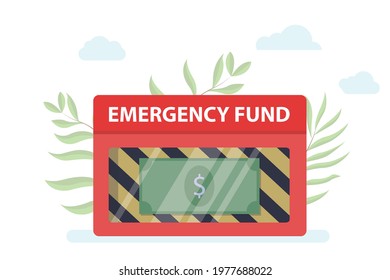 emergency fund or money on red box emergency break glass with modern flat style