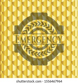 Emergency gold shiny badge. Scales pattern. Vector Illustration. Detailed.