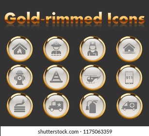emergency gold-rimmed vector icons with black background