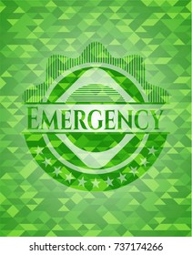 Emergency green emblem. Mosaic background