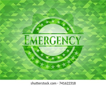 Emergency green emblem. Mosaic background