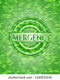Emergency green emblem with triangle mosaic background