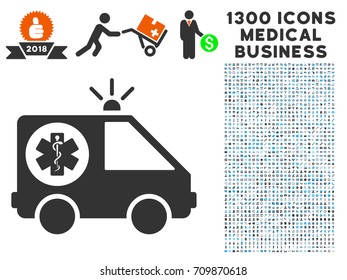 Emergency grey vector icon with 1300 health care business symbols. Collection style is flat bicolor light blue and gray pictograms.