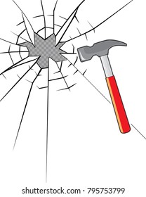 emergency hammer with break glass window rescue .Vector illustration.