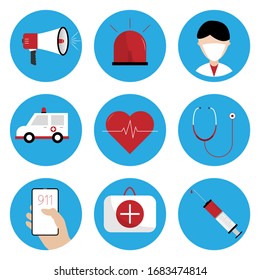 Conjunto de vectores de icono de estado de emergencia con color.