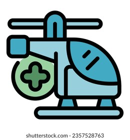 Vector de contorno de icono del helicóptero de emergencia. Paciente médico. Color plano de la oficina clínica
