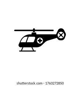 Emergency Helicopter, Medical Rescue Transport. Flat Vector Icon illustration. Simple black symbol on white background. Emergency Medical Helicopter sign design template for web and mobile UI element
