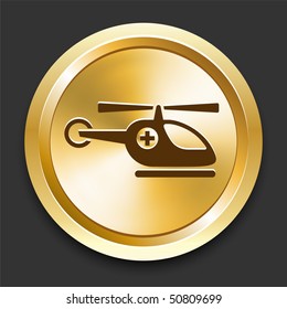 Emergency Helicopter on Golden Internet Button Original Illustration