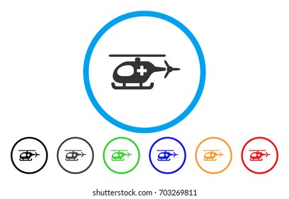 Emergency Helicopter rounded icon. Vector illustration style is a flat iconic symbol inside a circle, with black, grey, green, blue, orange, red color versions.